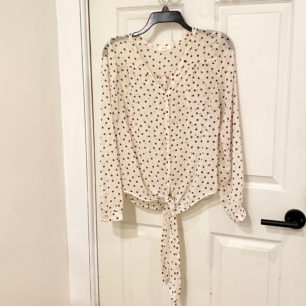 Sheer polka dot button up blouse